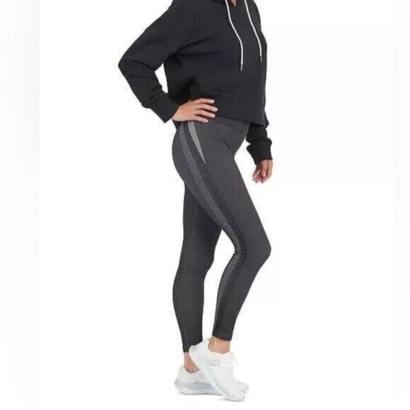 Spanx Look at Me Now Seamless Track Stripe Leggings Graphite Gray L Activewear - Picture 1 of 11